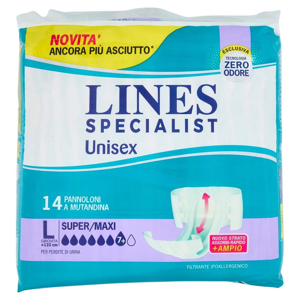 Lines Specialist Unisex Pannoloni a Mutandina L Super/Maxi 14 pz
